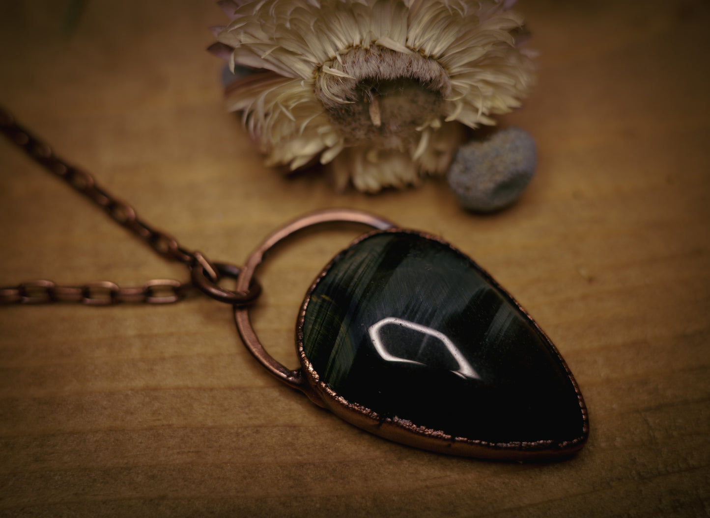 Blue Tigers Eye Copper Pendant